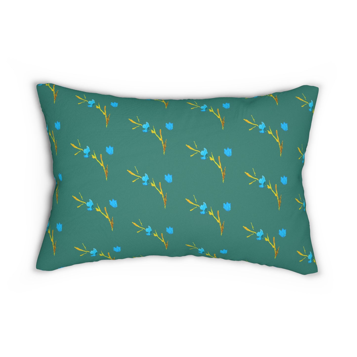 Blue Flower Teal Lumbar Pillow