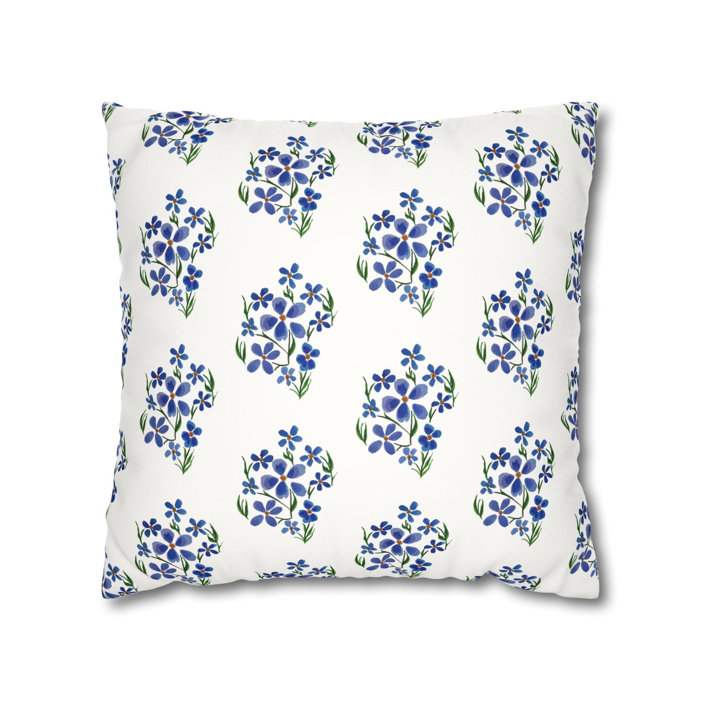 Forget Me Not Floral Faux Suede Square White Pillowcase