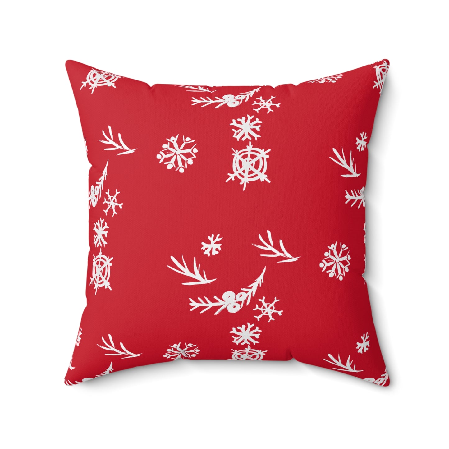 Snowflake Faux Suede Red Square Pillow