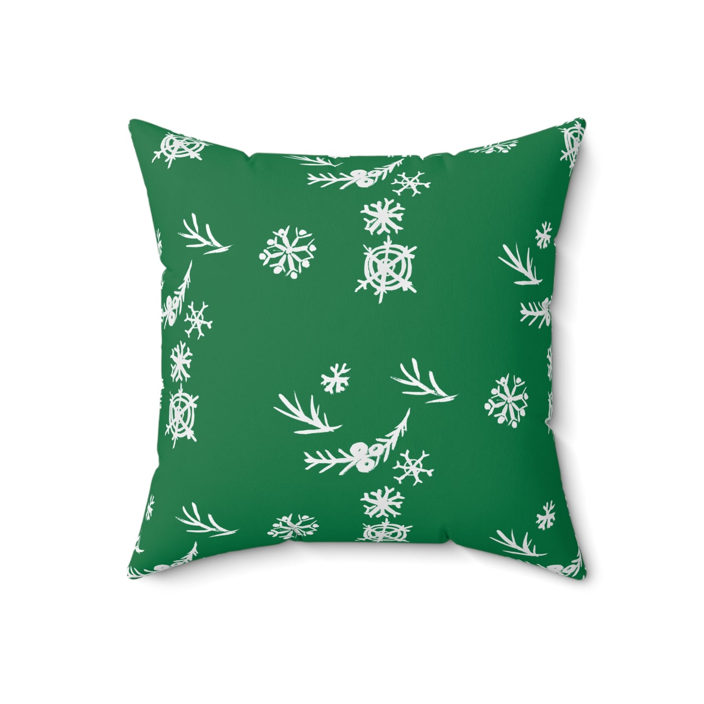 Snowflake Faux Suede Green Square Pillow