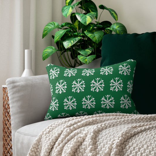 Snowflake Green Lumbar Pillow