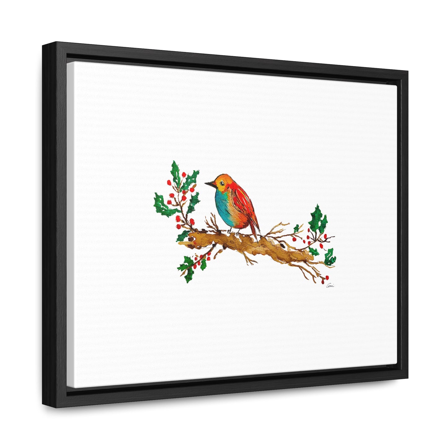 Bright Bird on a Branch Gallery Canvas Wrap with Horizontal Frame