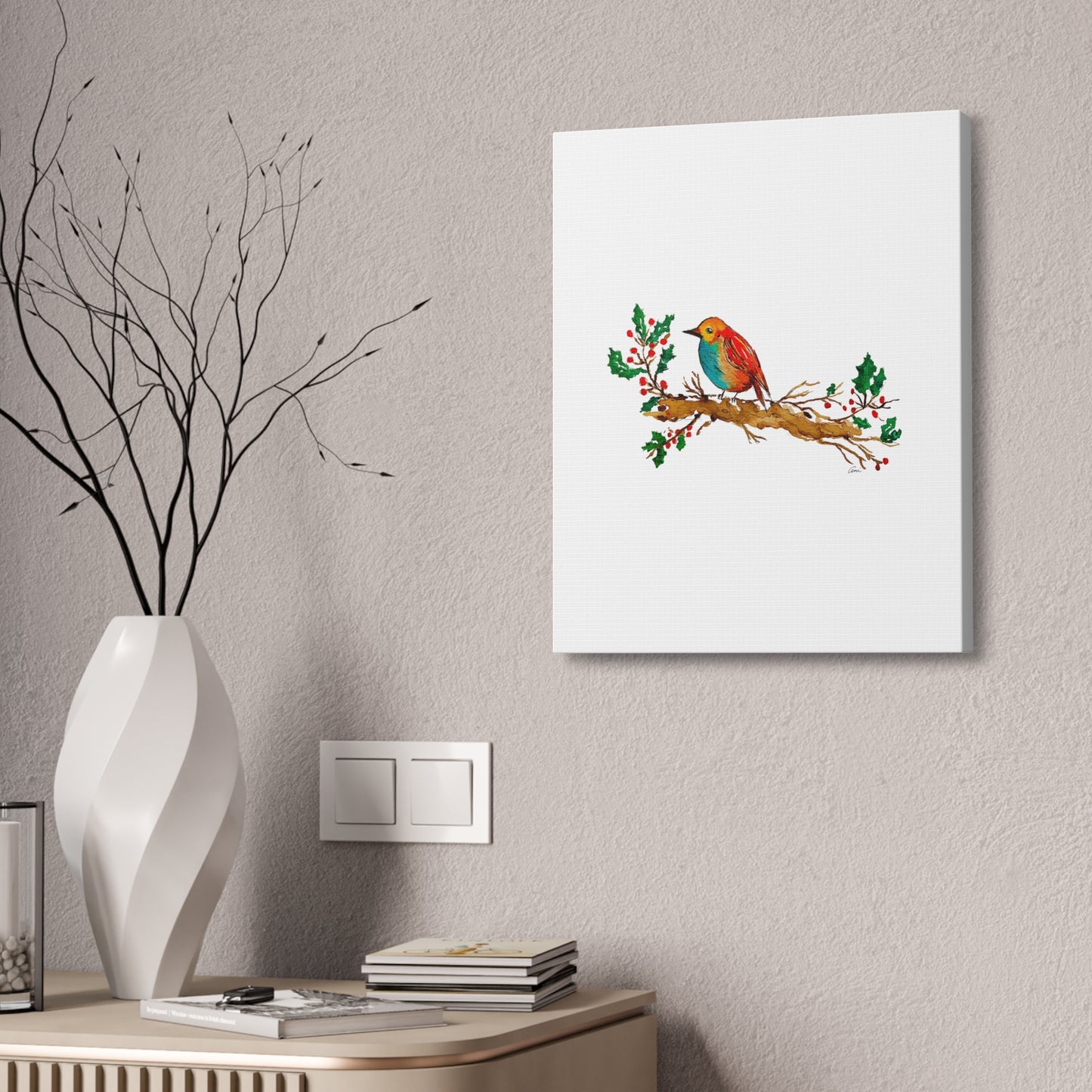 Bright Bird on a Branch Canvas Print