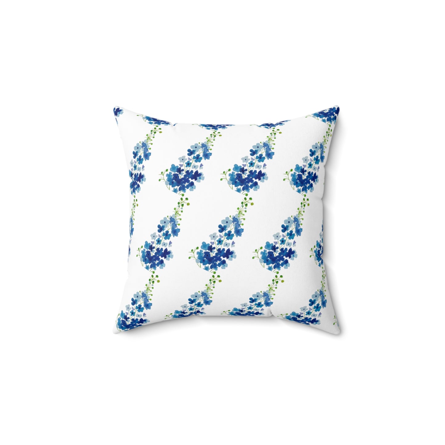 Blue Flowers Faux Suede Square Pillow