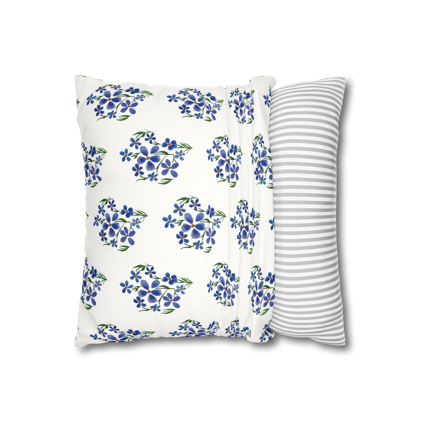 Forget Me Not Floral Faux Suede Square White Pillowcase