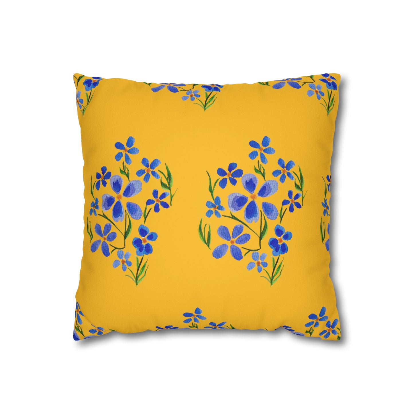 Forget Me Not Floral Faux Suede Square Yellow Pillowcase