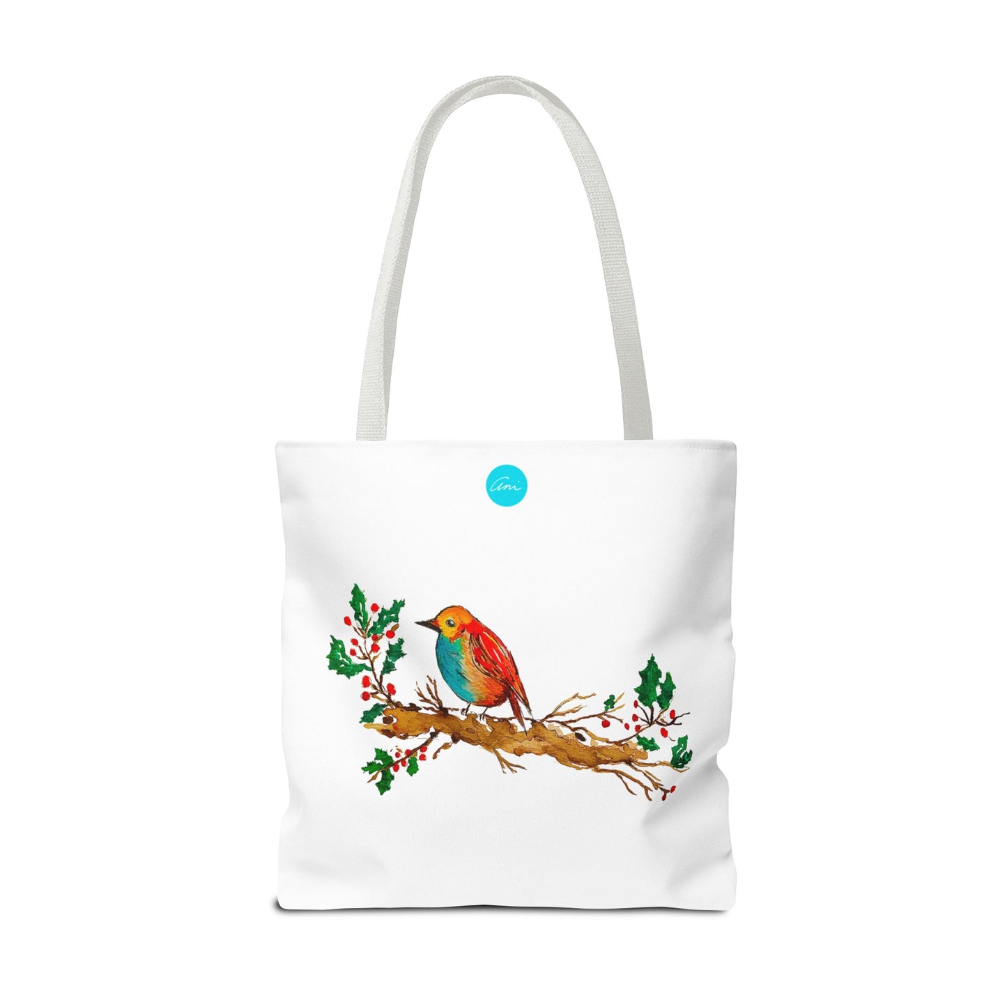 Bright Bird on a Branch White Tote Bag