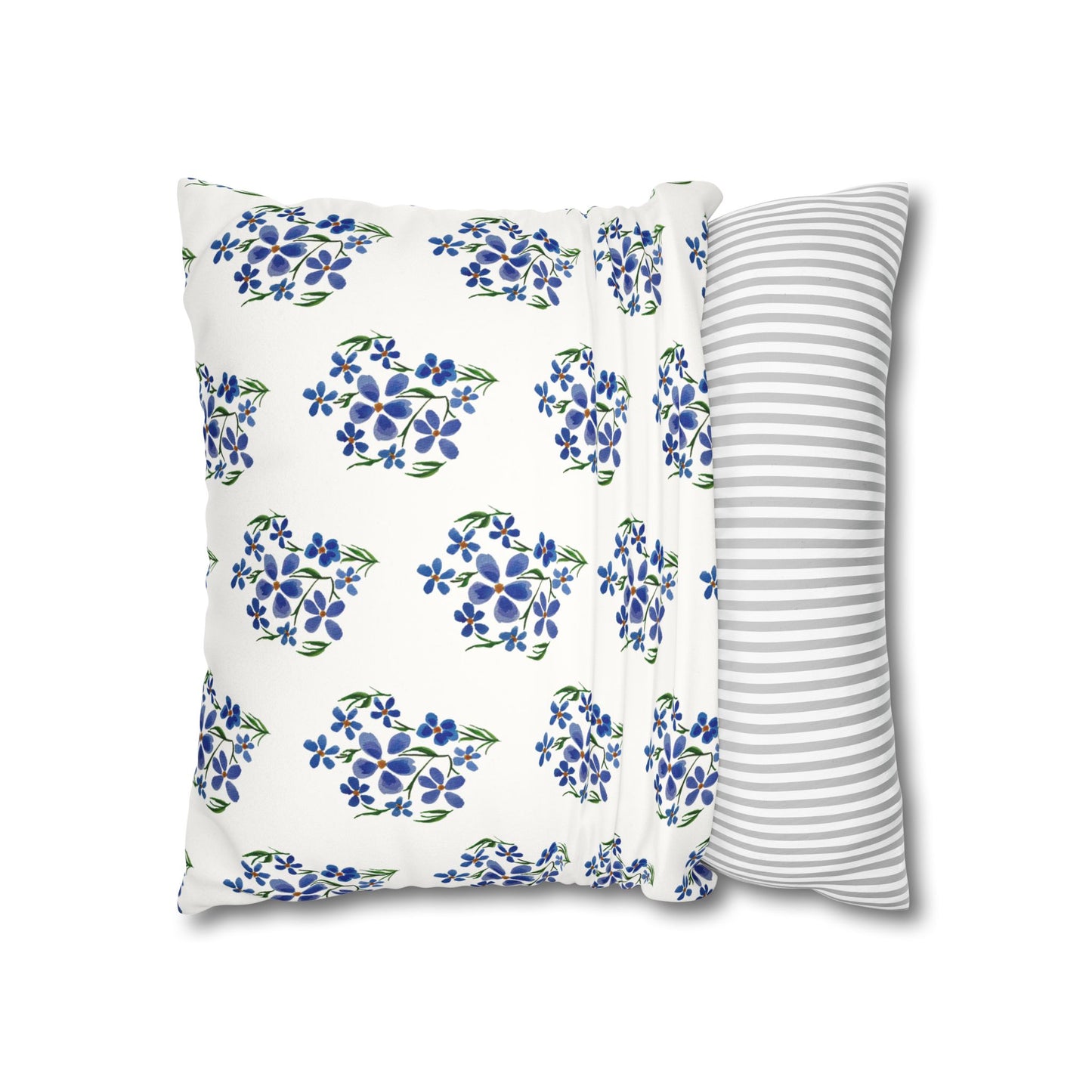 Forget Me Not Floral Faux Suede Square White Pillowcase