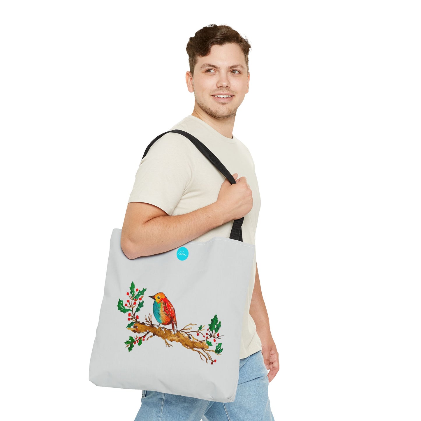 Bright Bird on a Branch Light Grey Tote Bag