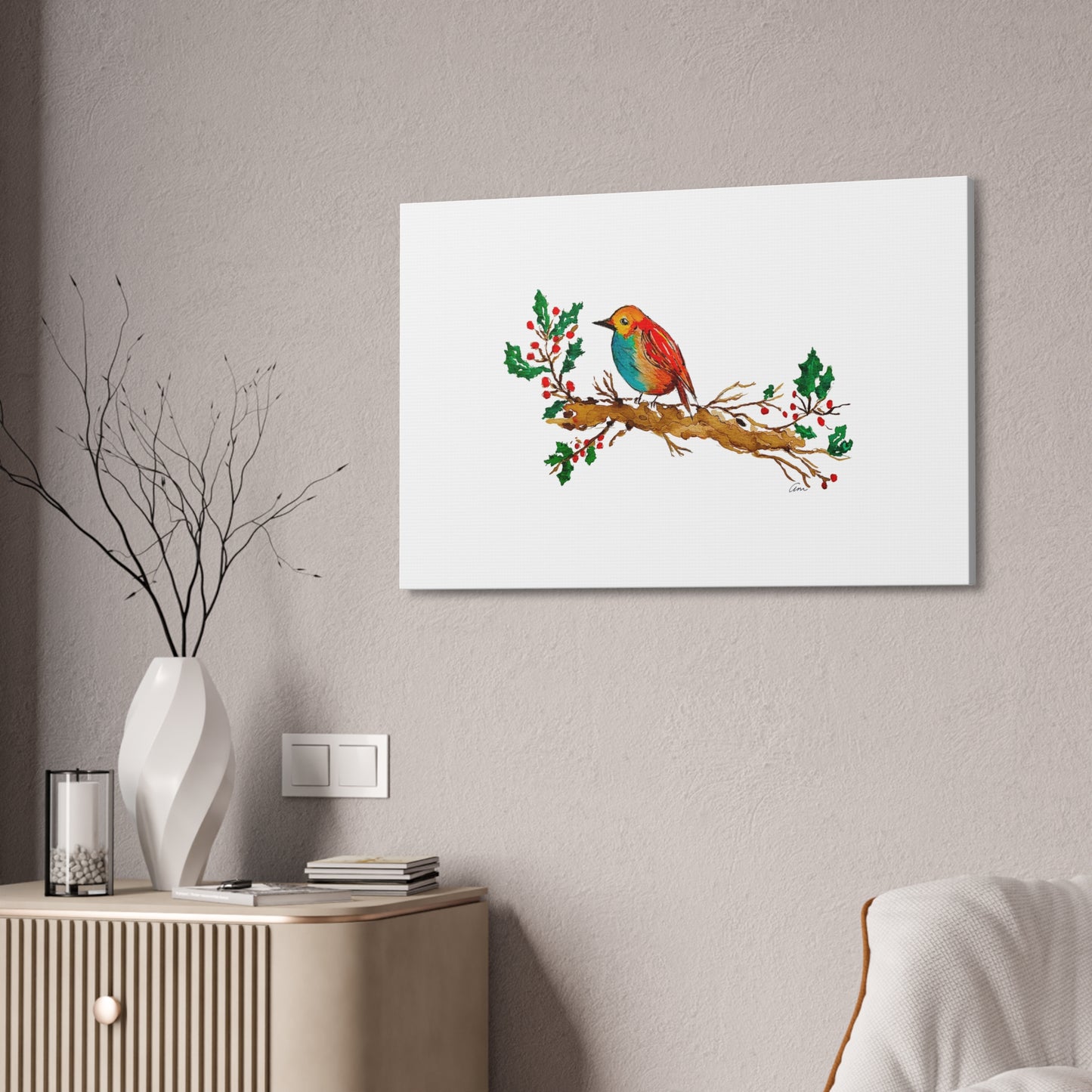 Bright Bird on a Branch Canvas Print