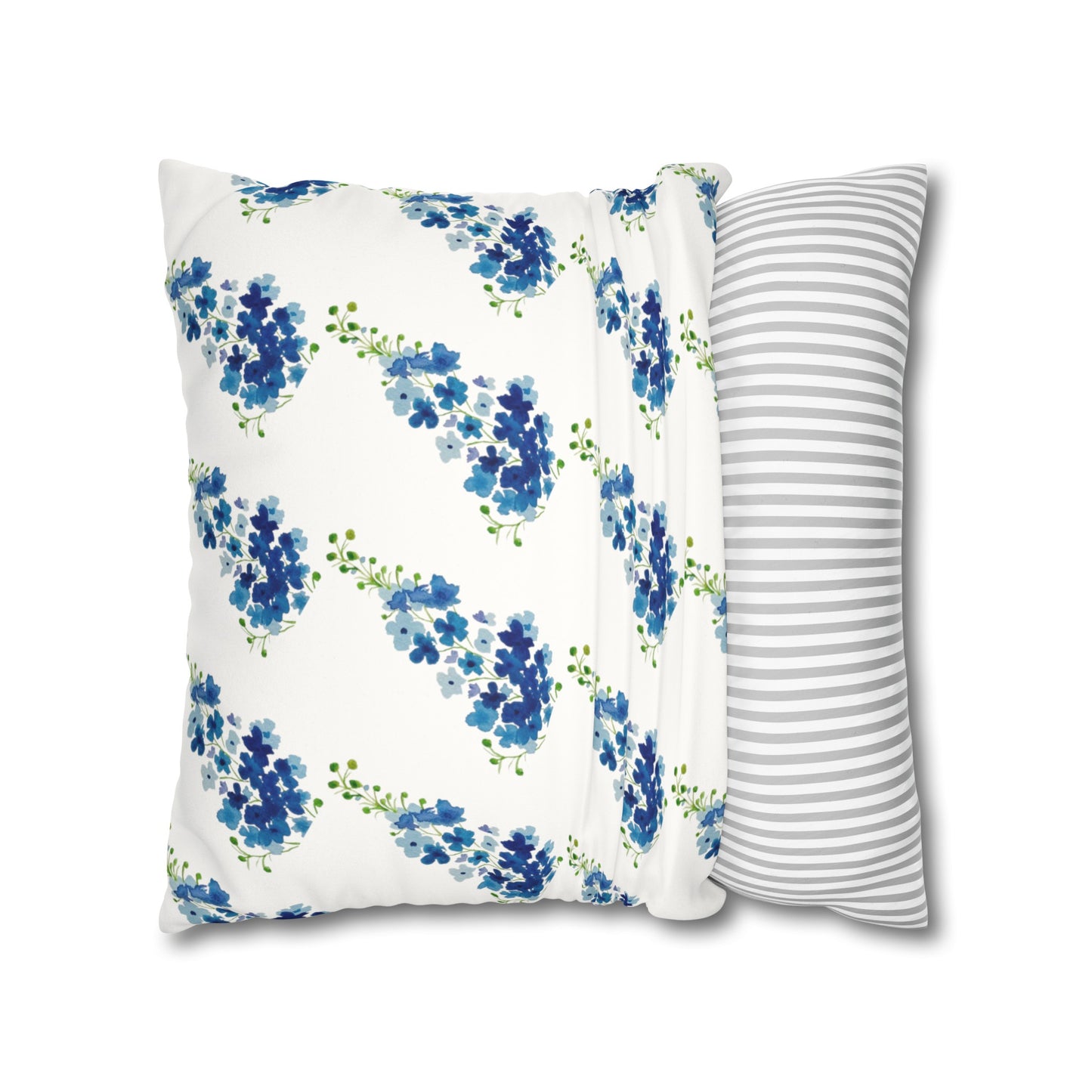 Blue Flowers Floral Faux Suede Square Pillowcase