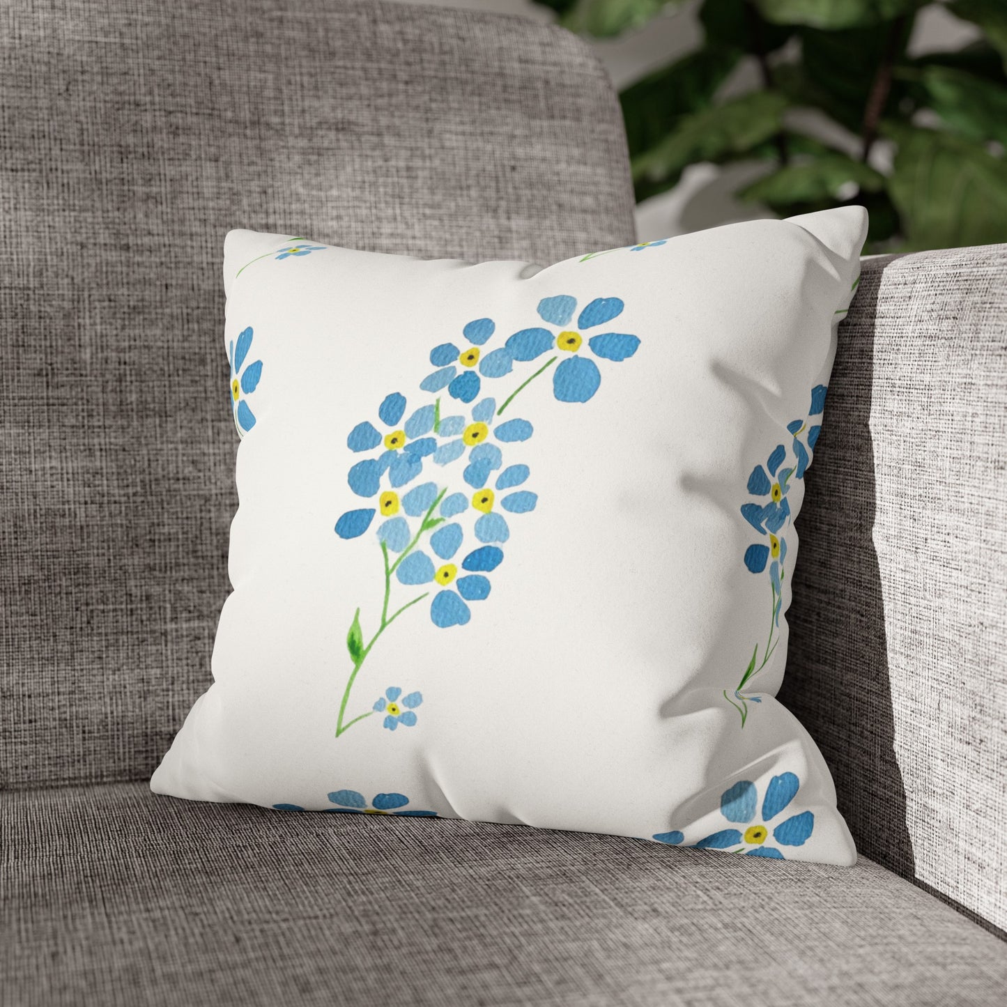 Forget Me Not Floral Faux Suede Square Pillowcase