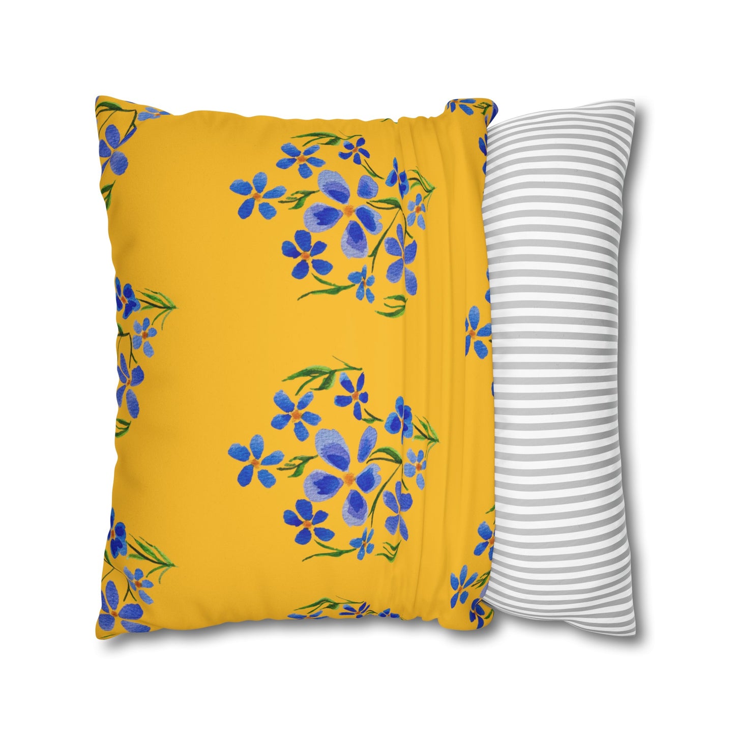 Forget Me Not Floral Faux Suede Square Yellow Pillowcase