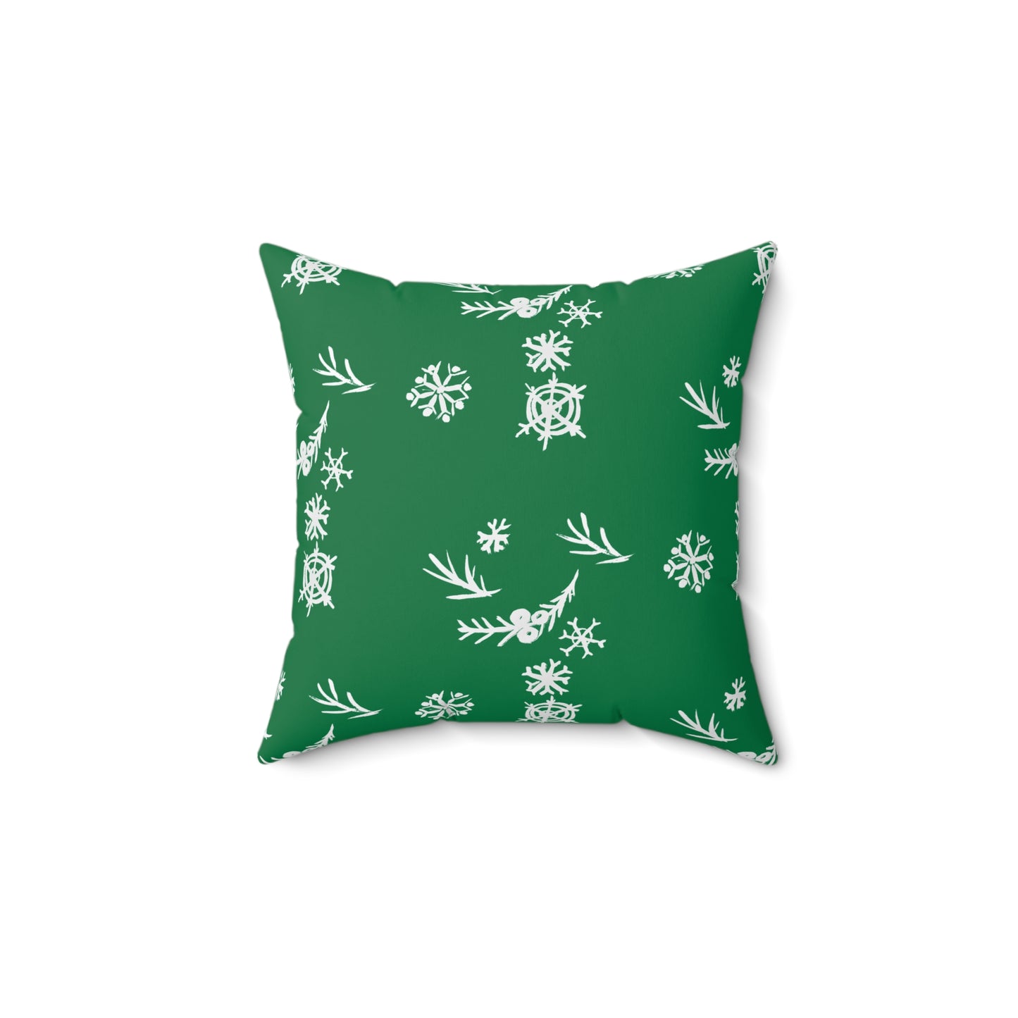 Snowflake Faux Suede Green Square Pillow