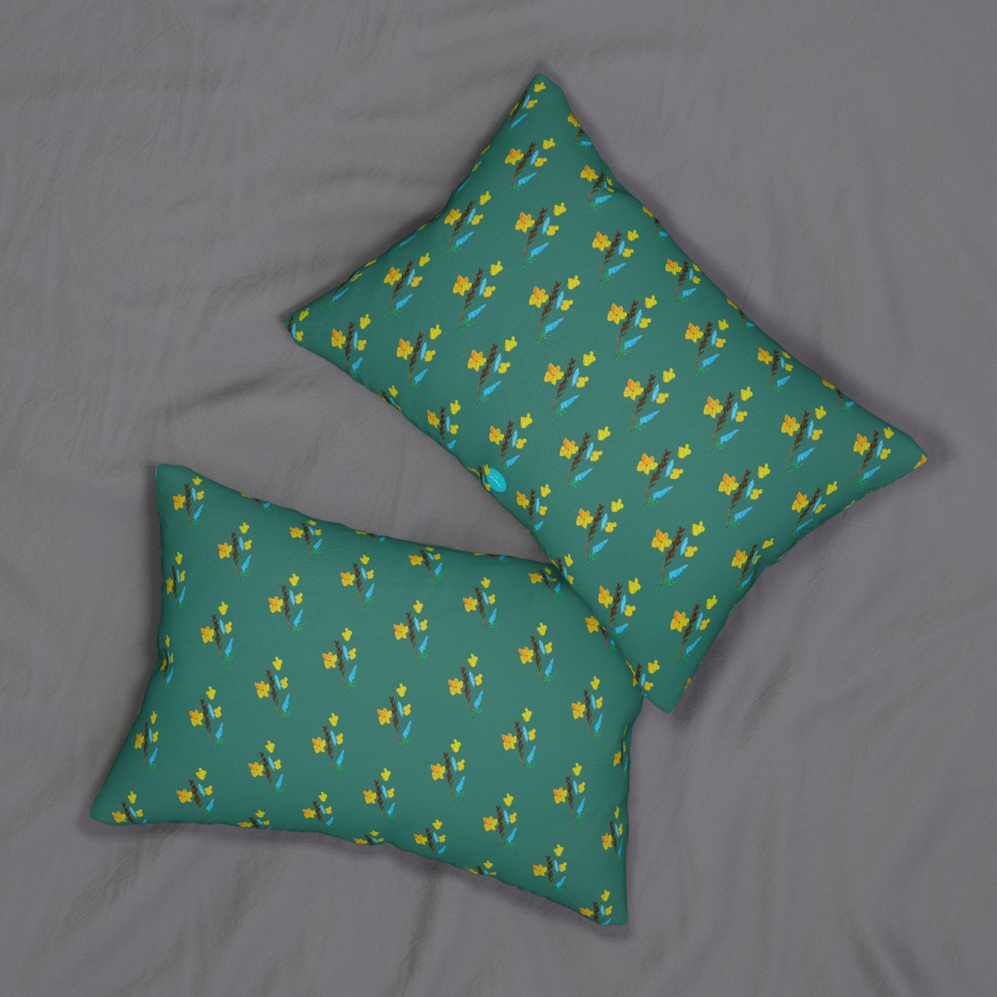 Fall Yellow Flowers Teal Lumbar Pillow