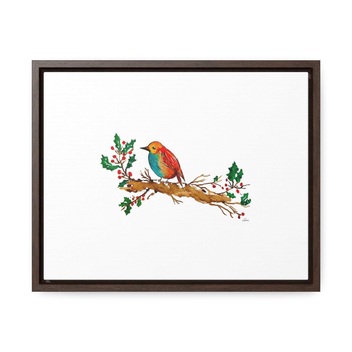 Bright Bird on a Branch Gallery Canvas Wrap with Horizontal Frame