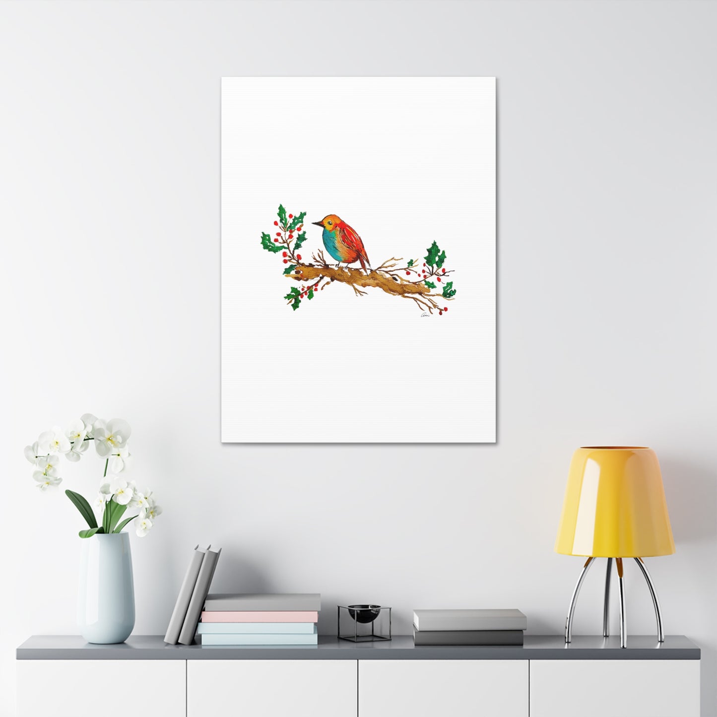 Bright Bird on a Branch Canvas Print