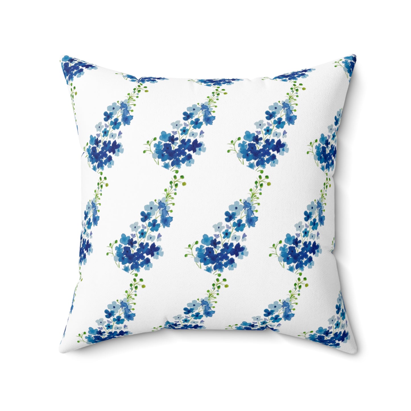 Blue Flowers Faux Suede Square Pillow