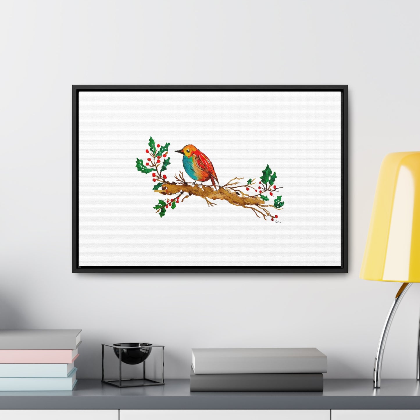 Bright Bird on a Branch Gallery Canvas Wrap with Horizontal Frame