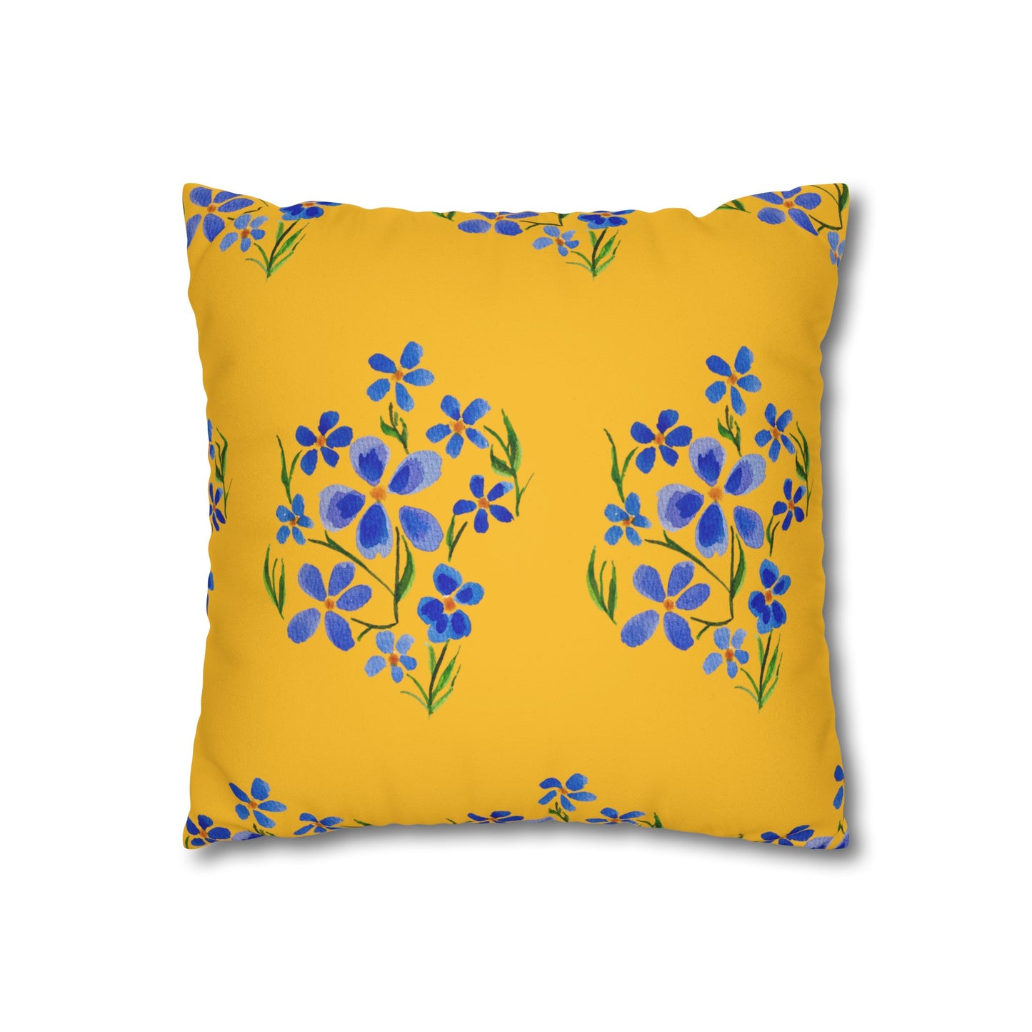 Forget Me Not Floral Faux Suede Square Yellow Pillowcase