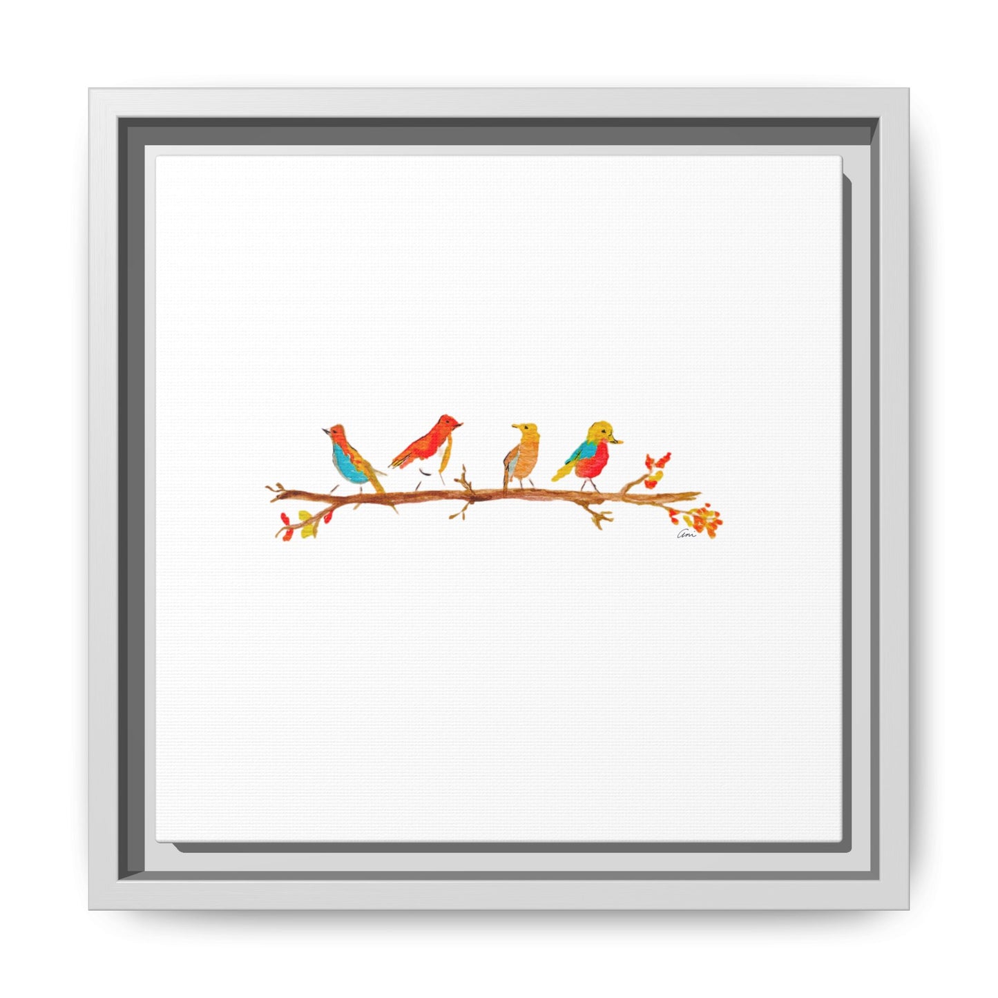 Birds on a Branch Gallery Canvas Print with Frame