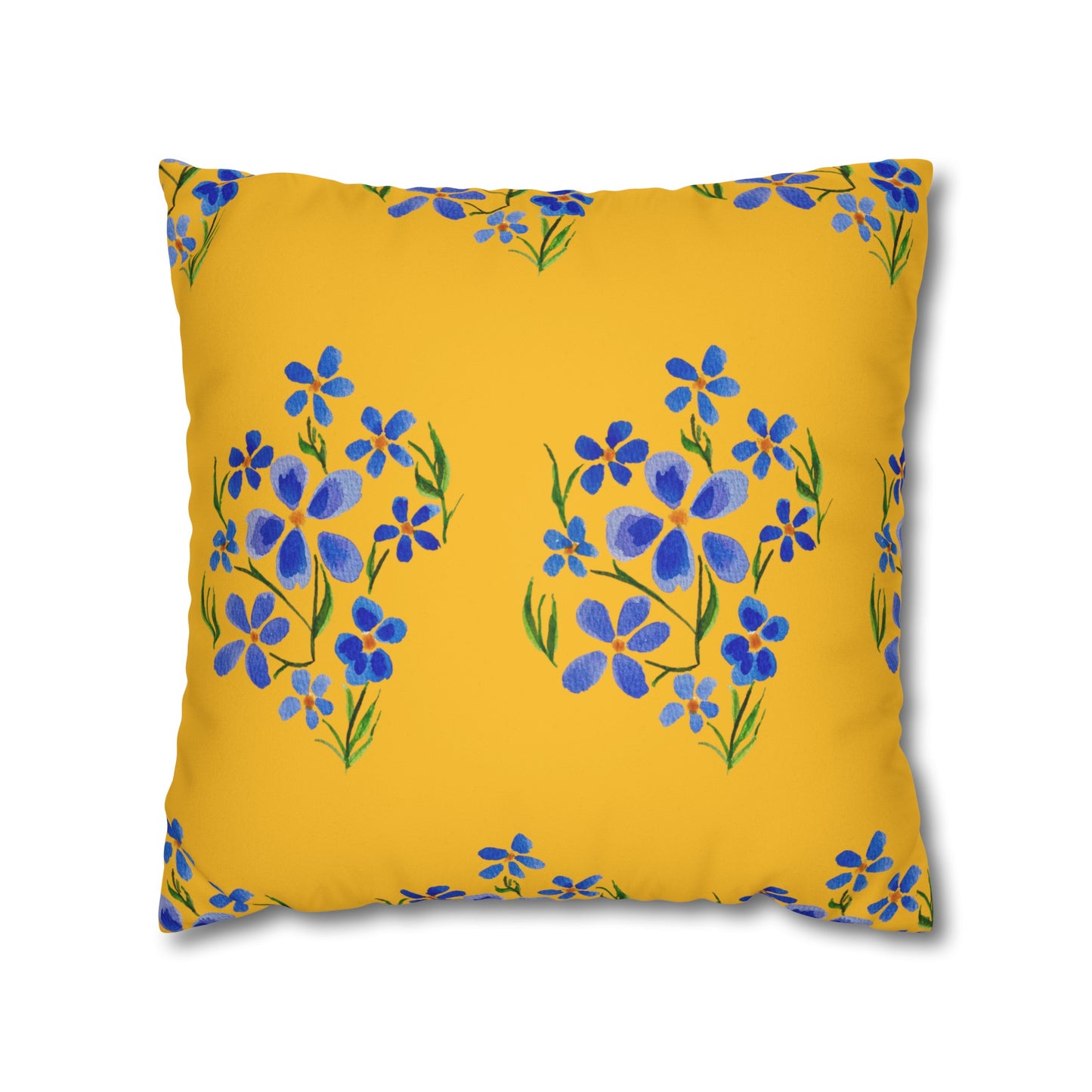 Forget Me Not Floral Faux Suede Square Yellow Pillowcase