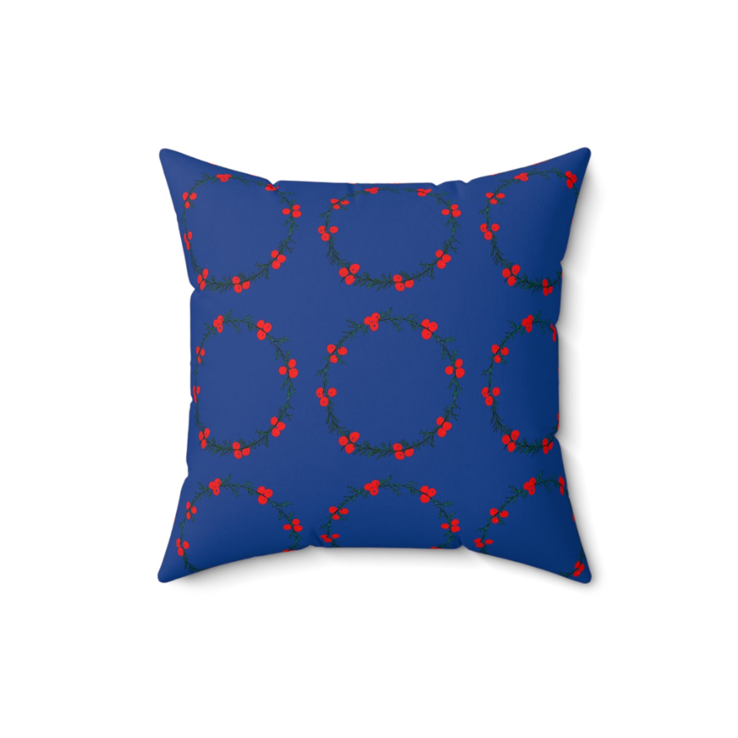 Wreath Faux Suede Navy Blue Square Pillow