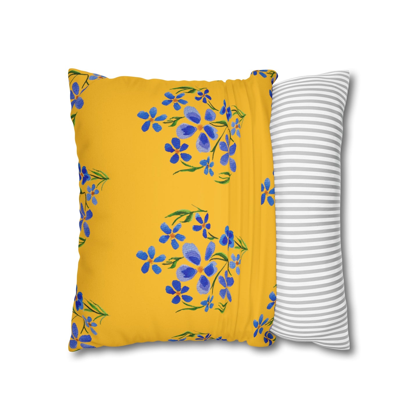 Forget Me Not Floral Faux Suede Square Yellow Pillowcase