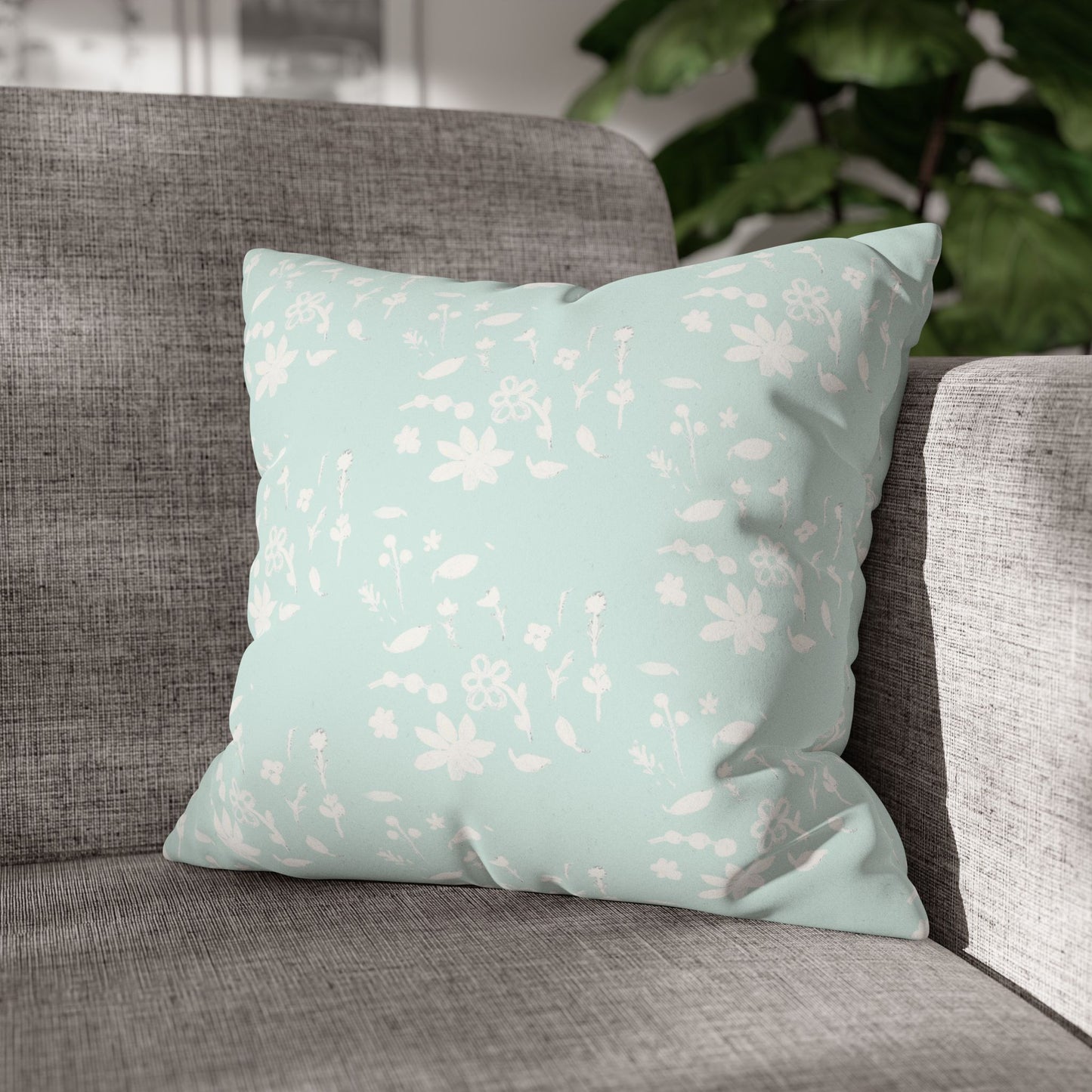 Autumn Foliage Faux Suede Square Light Blue Pillowcase