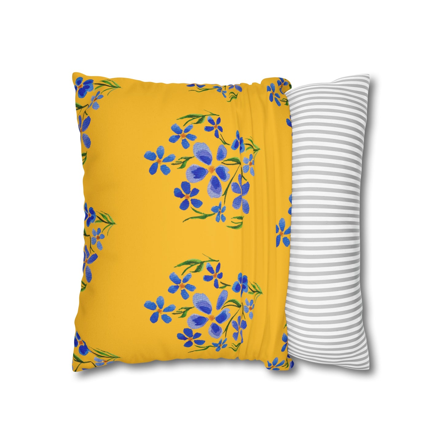 Forget Me Not Floral Faux Suede Square Yellow Pillowcase