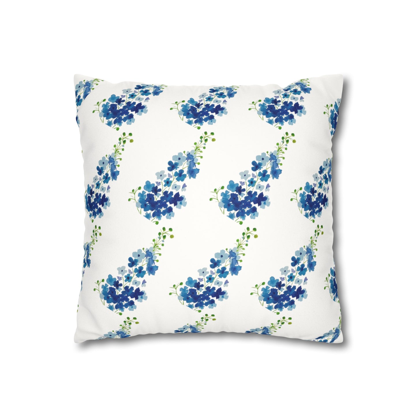 Blue Flowers Floral Faux Suede Square Pillowcase