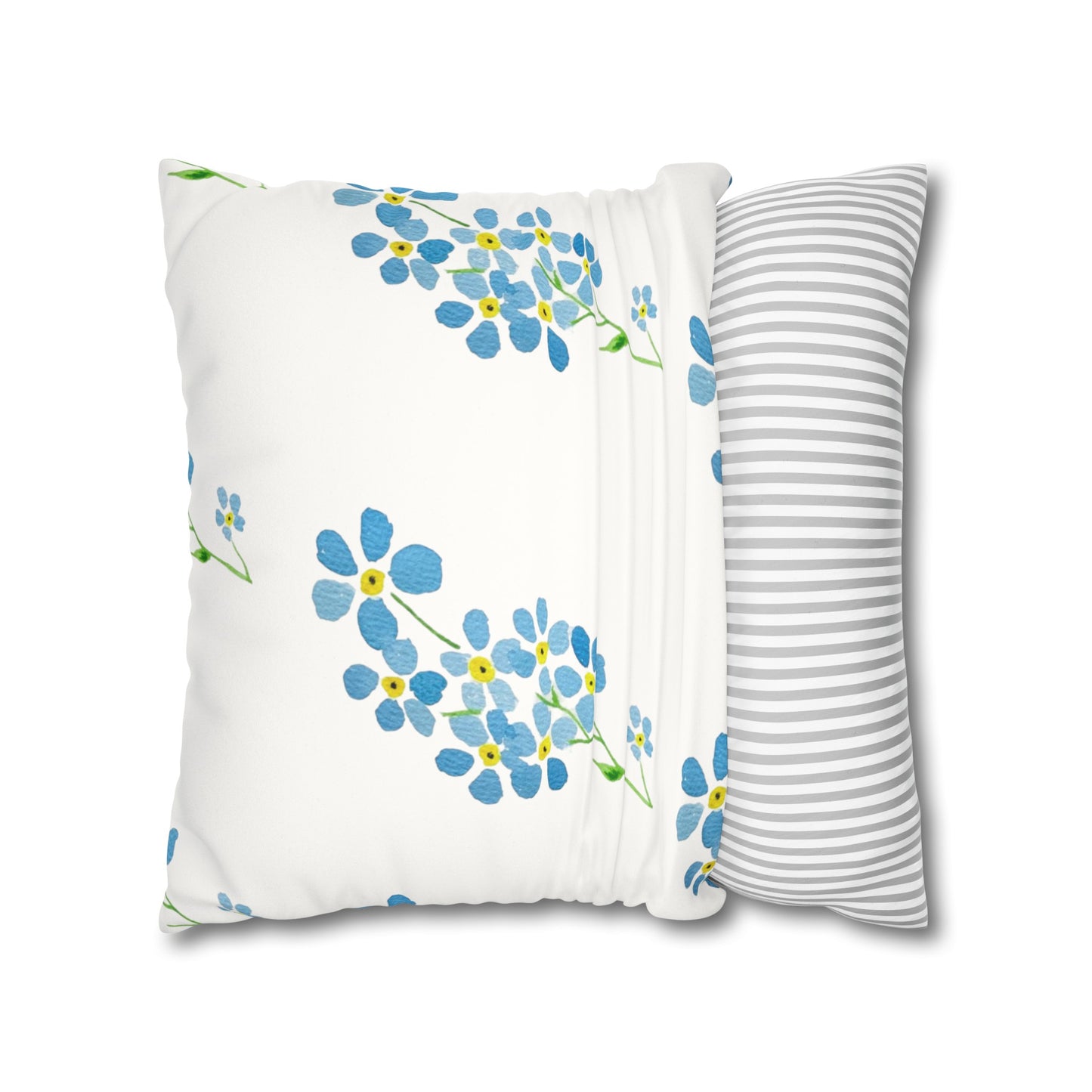 Forget Me Not Floral Faux Suede Square Pillowcase