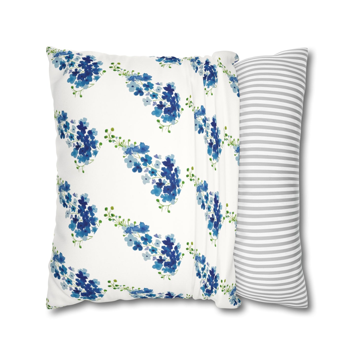 Blue Flowers Floral Faux Suede Square Pillowcase