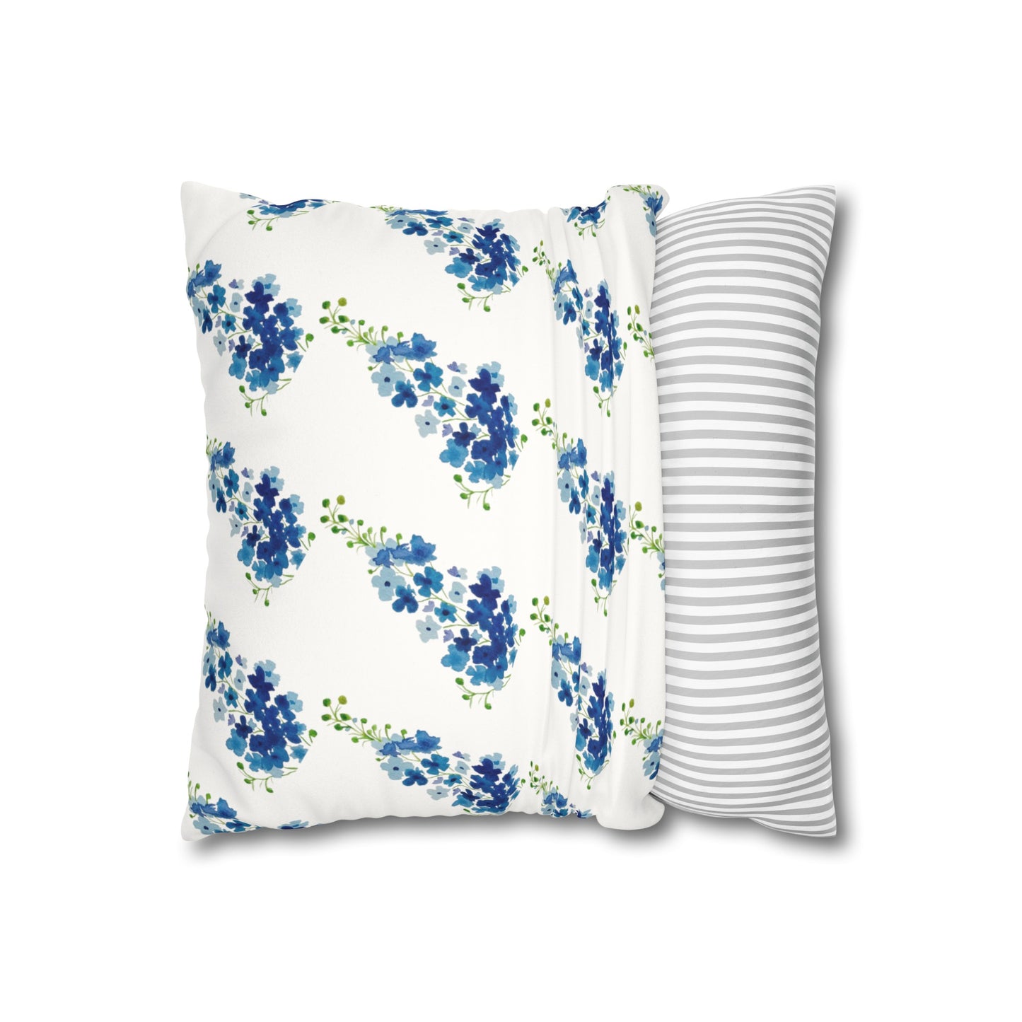 Blue Flowers Floral Faux Suede Square Pillowcase