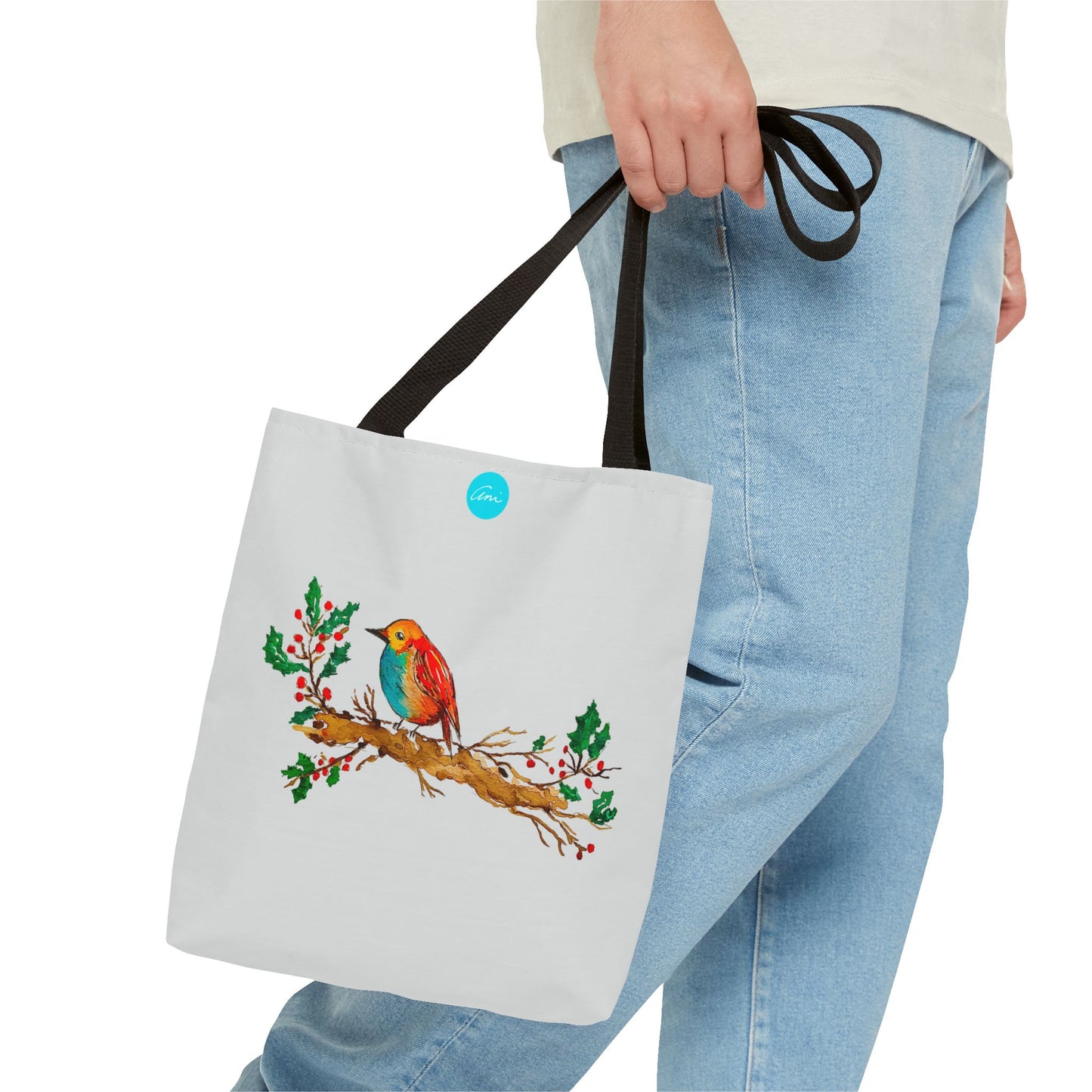 Bright Bird on a Branch Light Grey Tote Bag