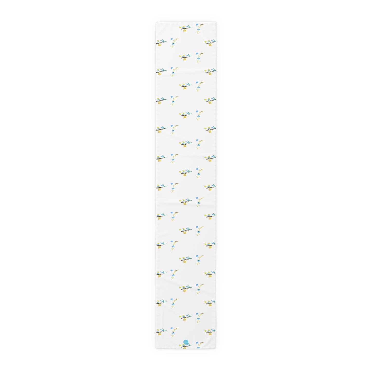 Fall Blue and Yellow Flowers White Table Runner (Cotton, Polyester)