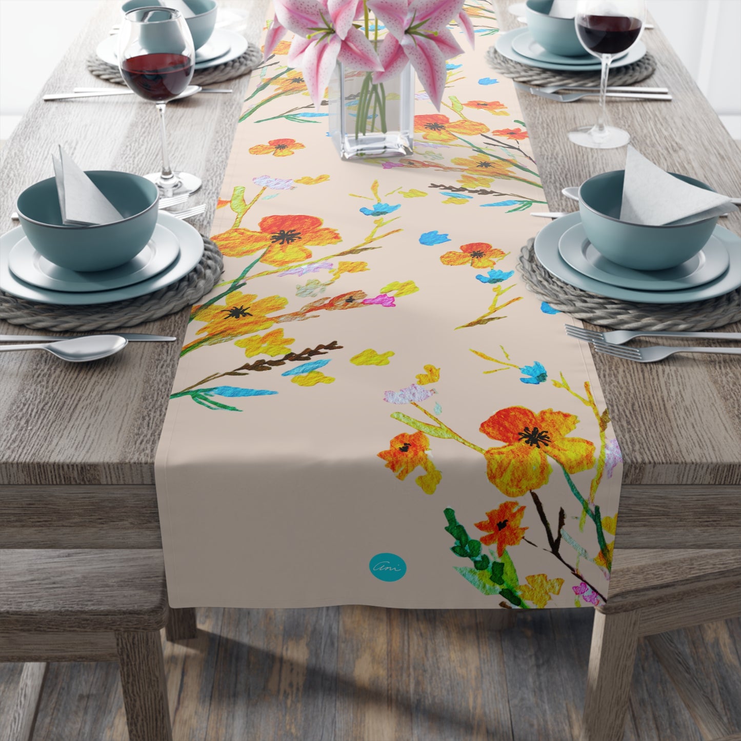 Fall Bouquet Peach Cream Table Runner (Cotton, Polyester)