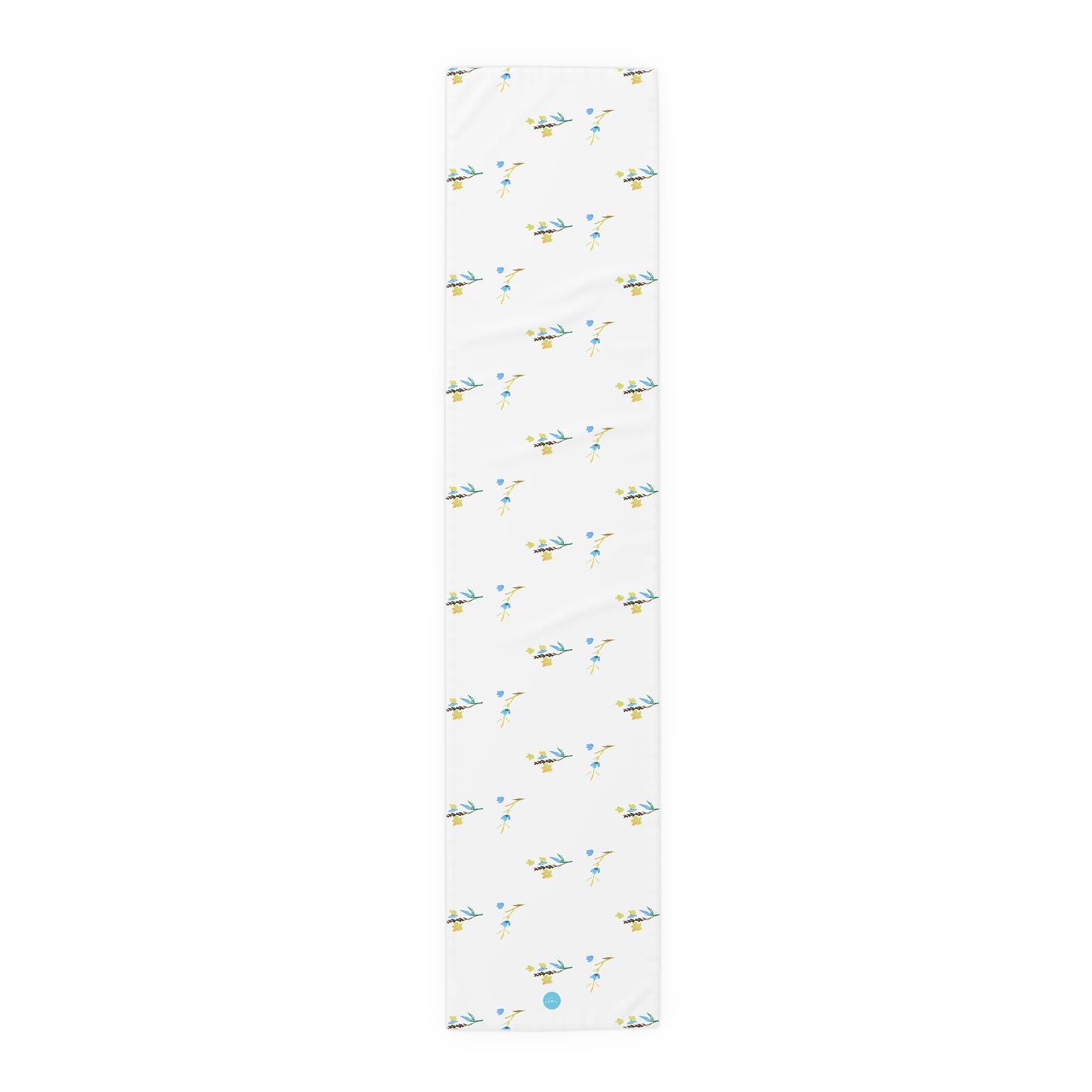 Fall Blue and Yellow Flowers White Table Runner (Cotton, Polyester)