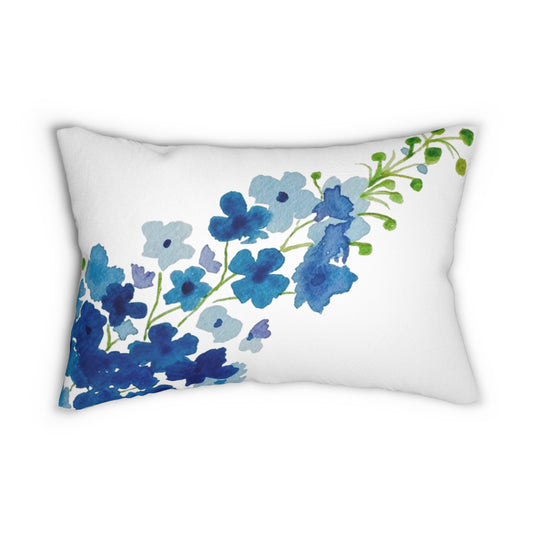 Blue Flowers Large Print Spun Polyester Lumbar Pillow