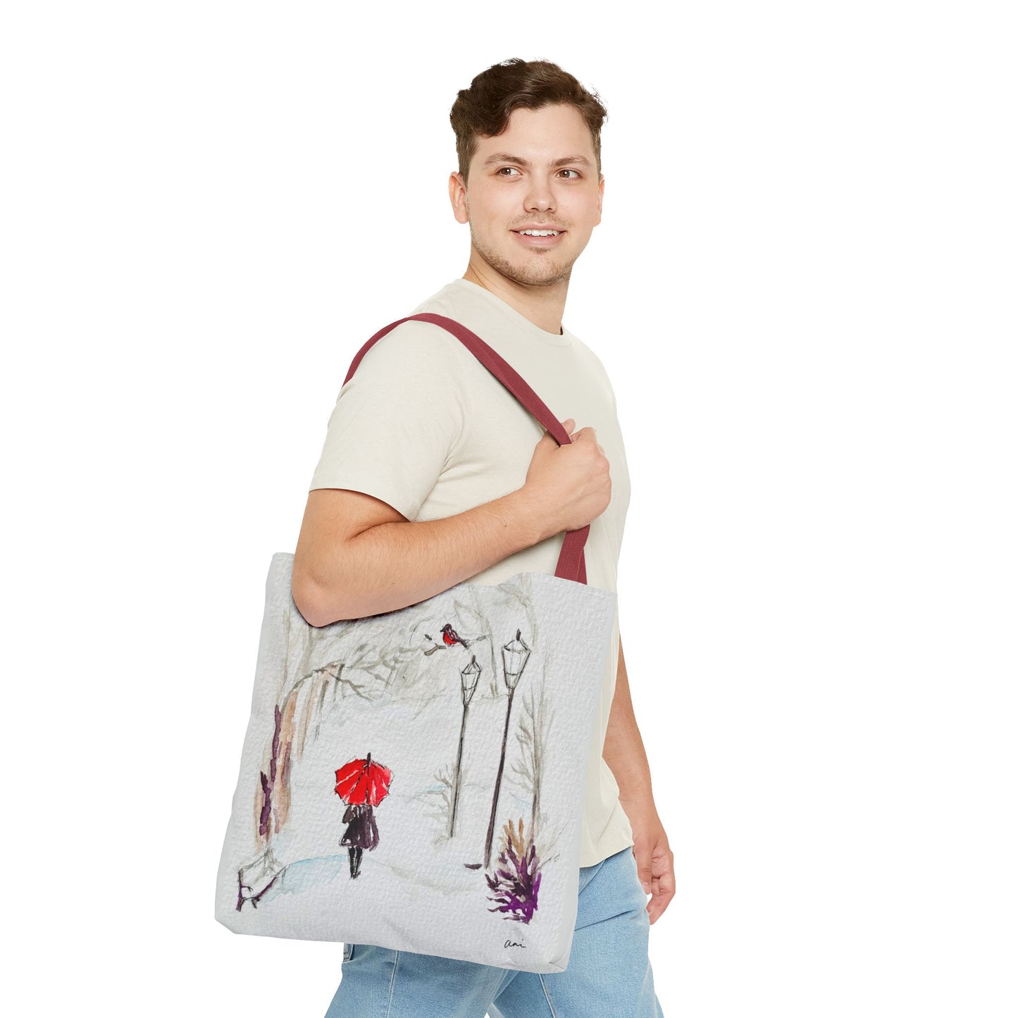 The Red Umbrella Ivory Tote Bag