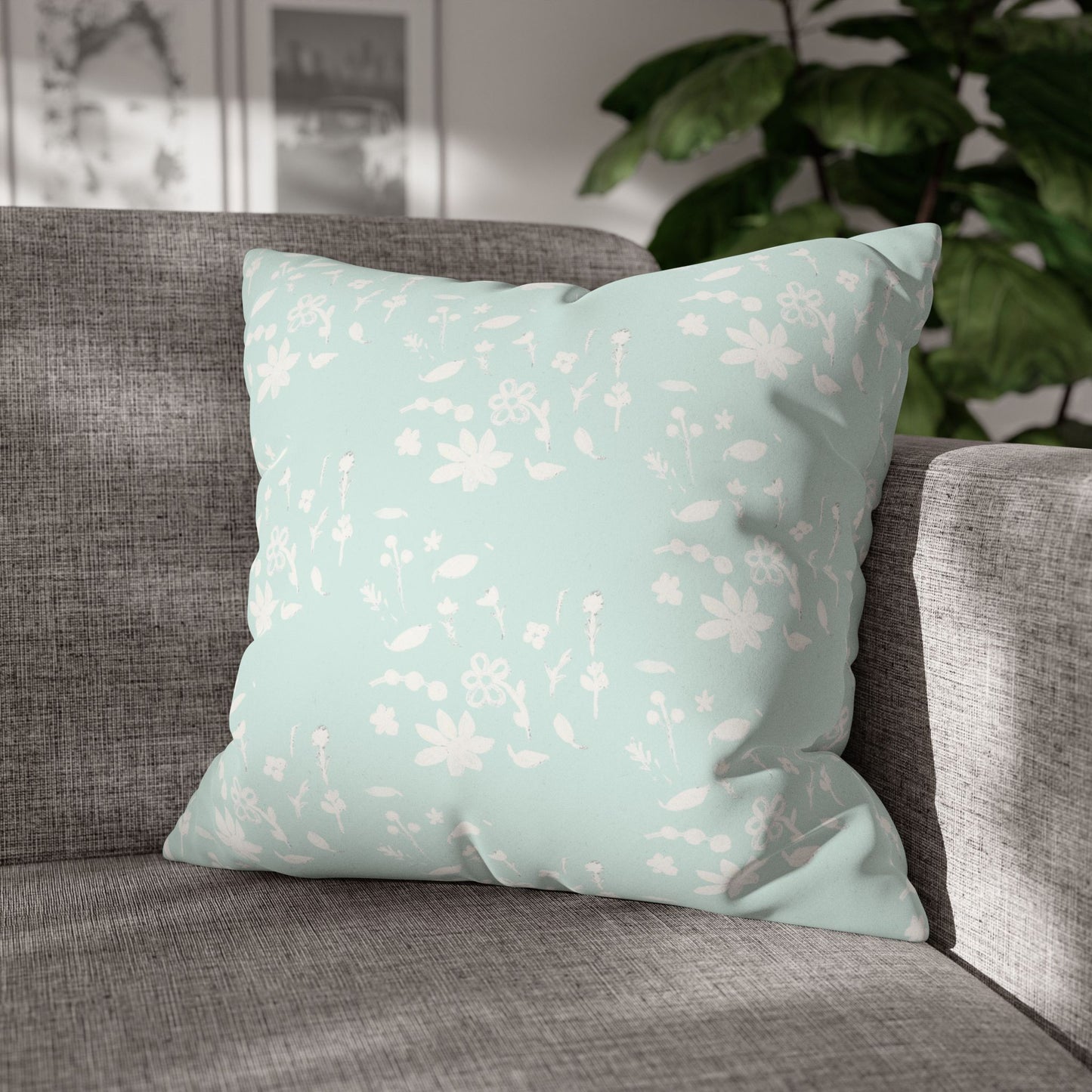 Autumn Foliage Faux Suede Square Light Blue Pillowcase