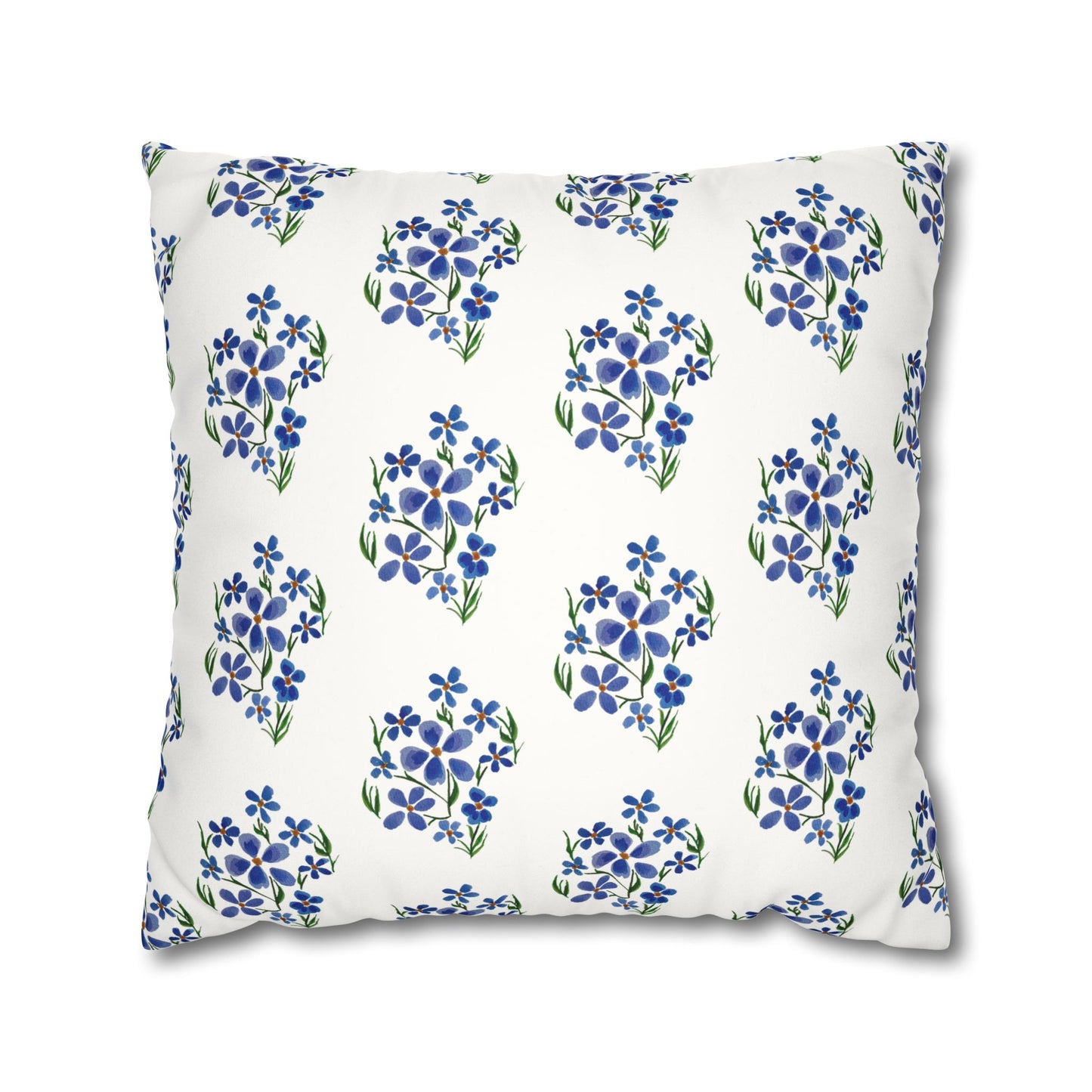 Forget Me Not Floral Faux Suede Square White Pillowcase