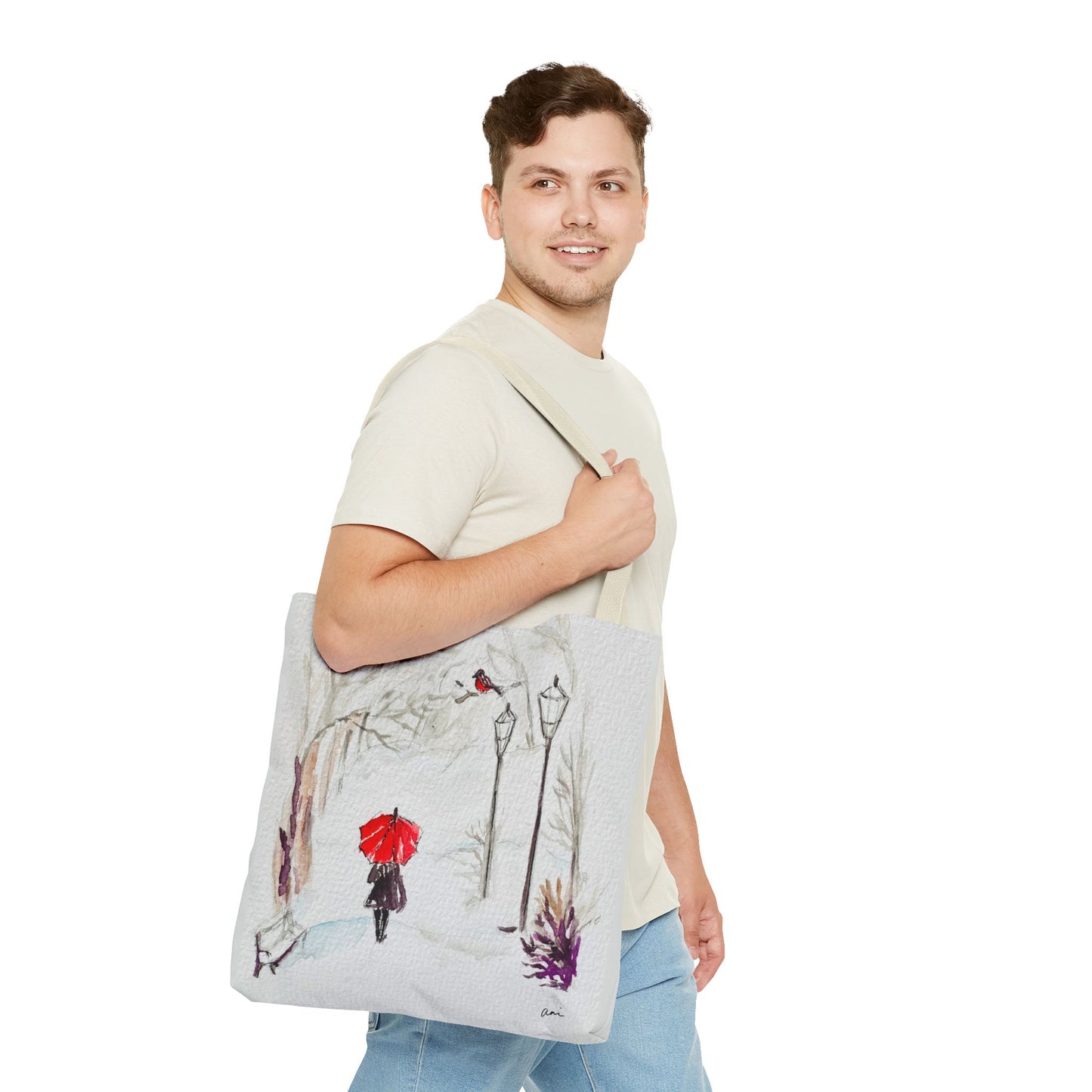 The Red Umbrella Ivory Tote Bag