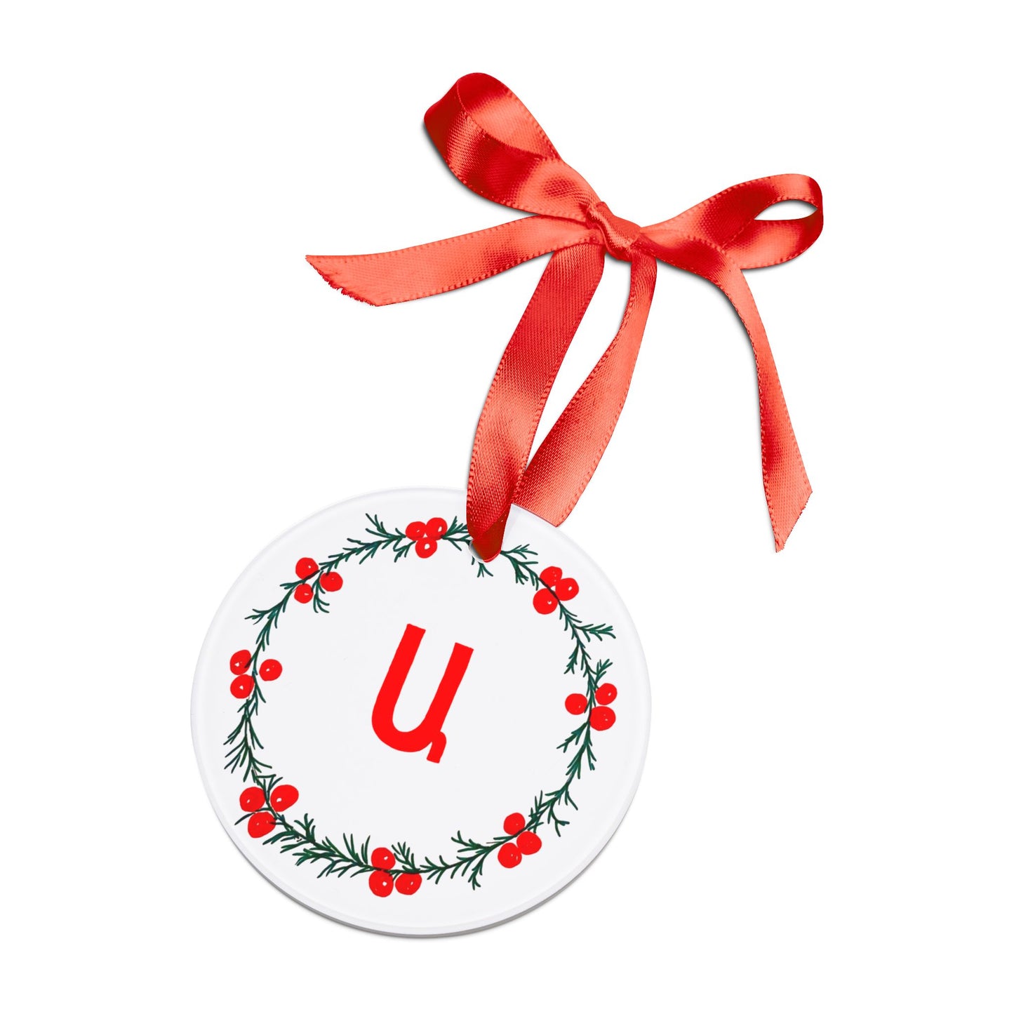 Customizable Armenian Letter White Acrylic Ornament with Ribbon