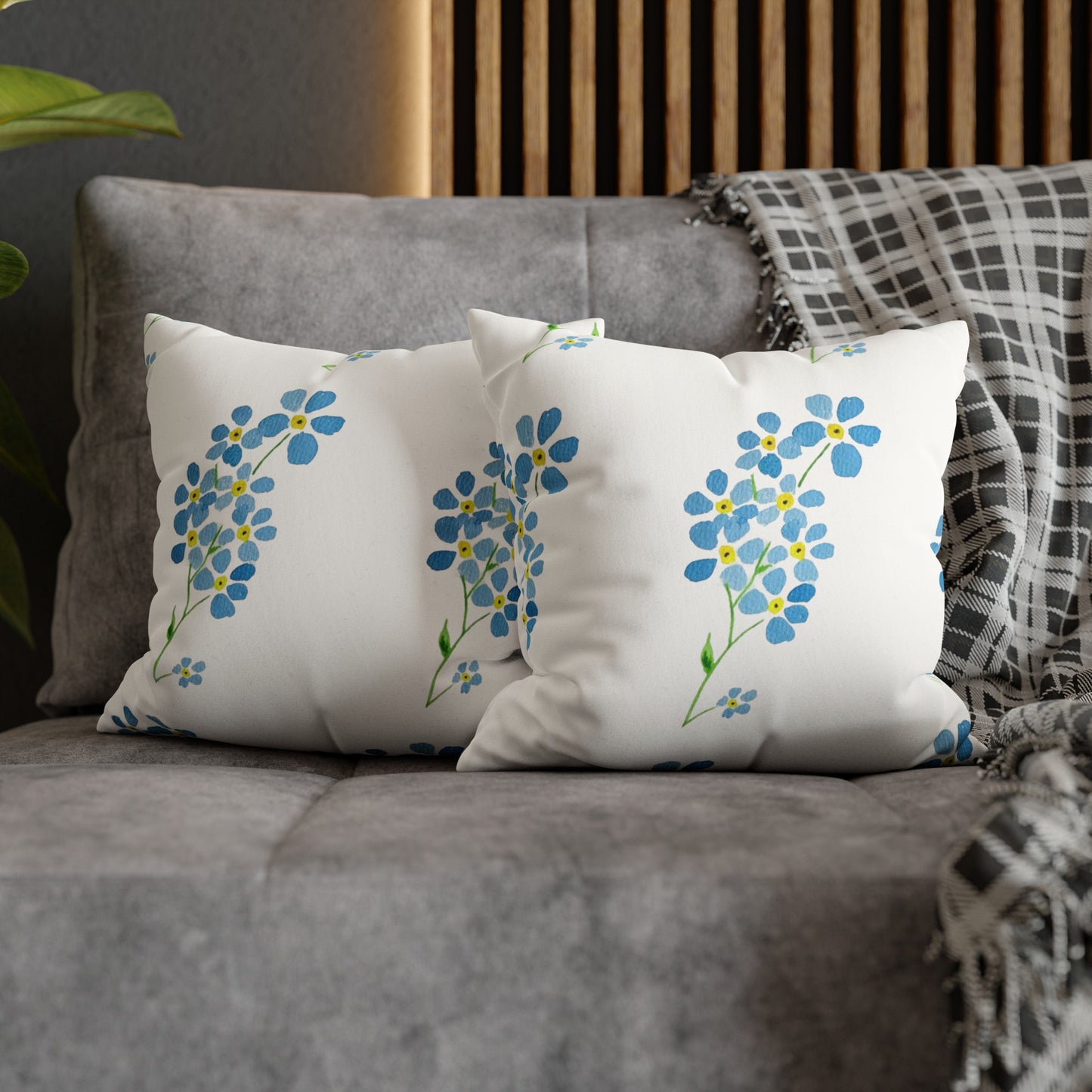 Forget Me Not Floral Faux Suede Square Pillowcase