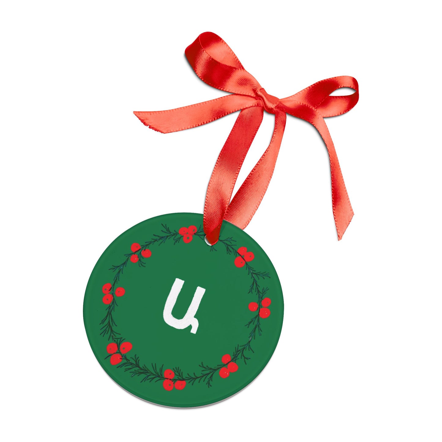 Customizable Armenian Letter Green Acrylic Ornament with Ribbon