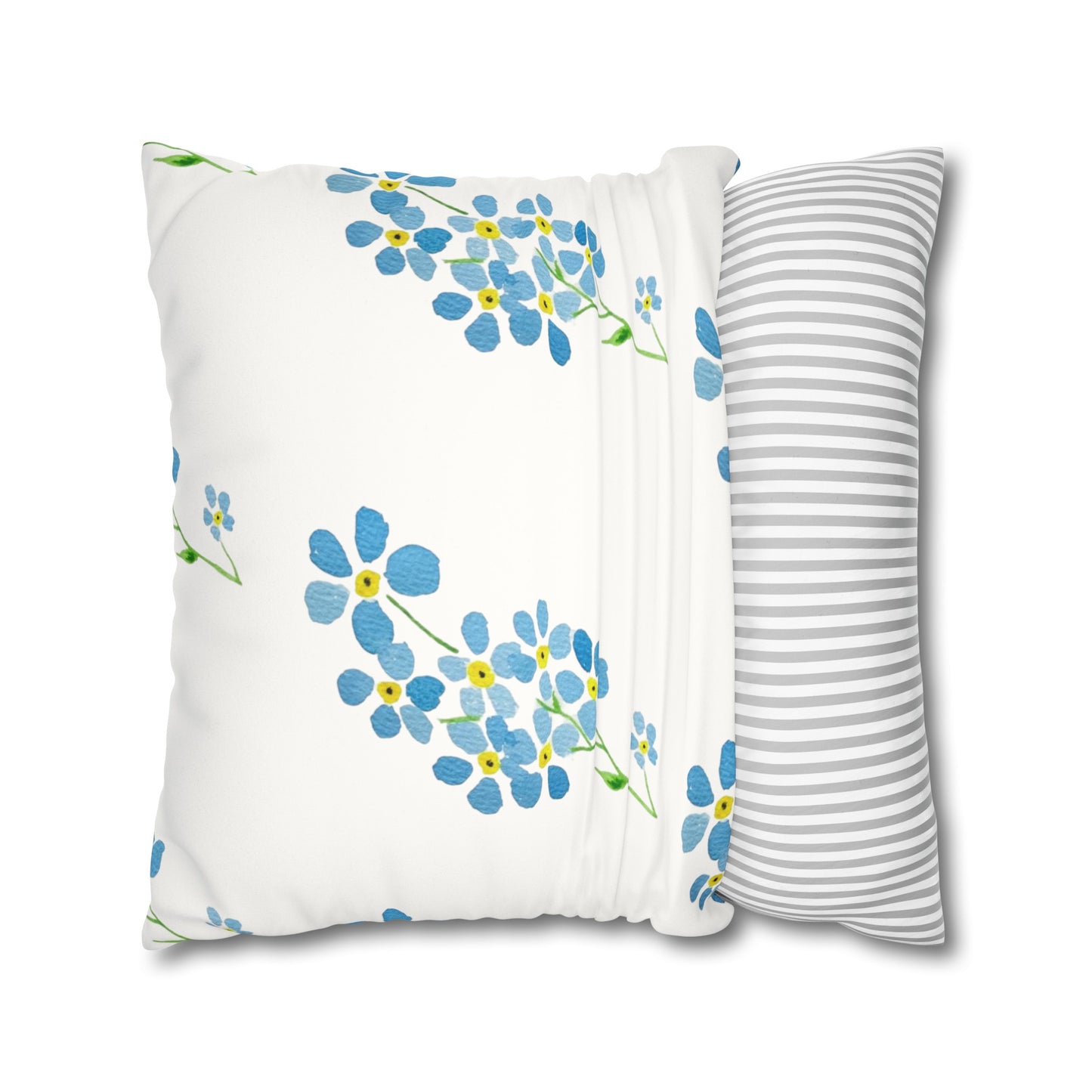 Forget Me Not Floral Faux Suede Square Pillowcase