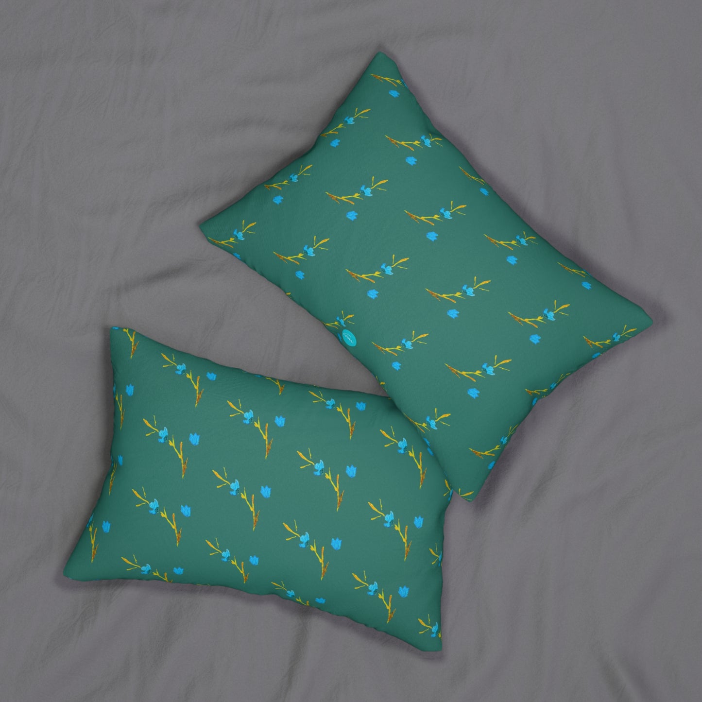 Blue Flower Teal Lumbar Pillow