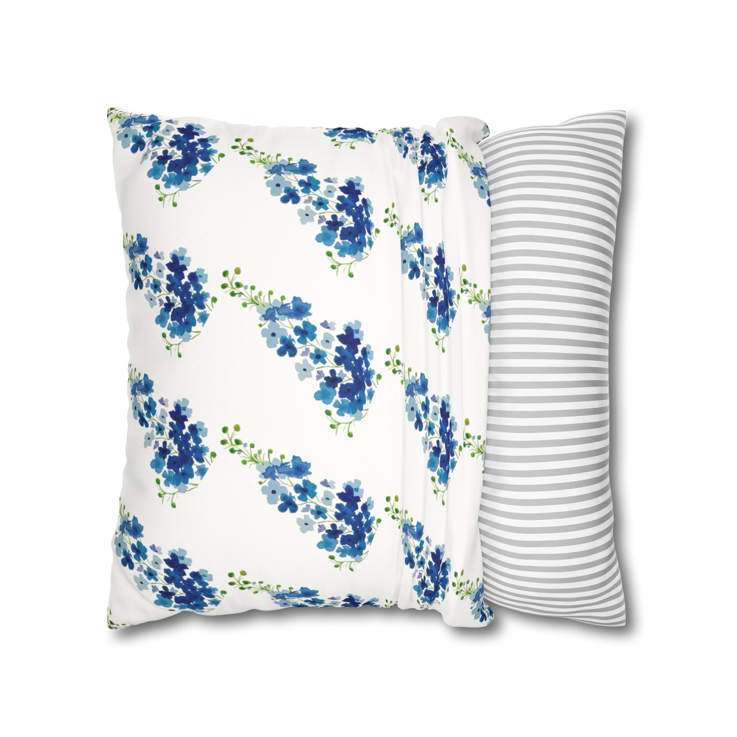 Blue Flowers Floral Faux Suede Square Pillowcase