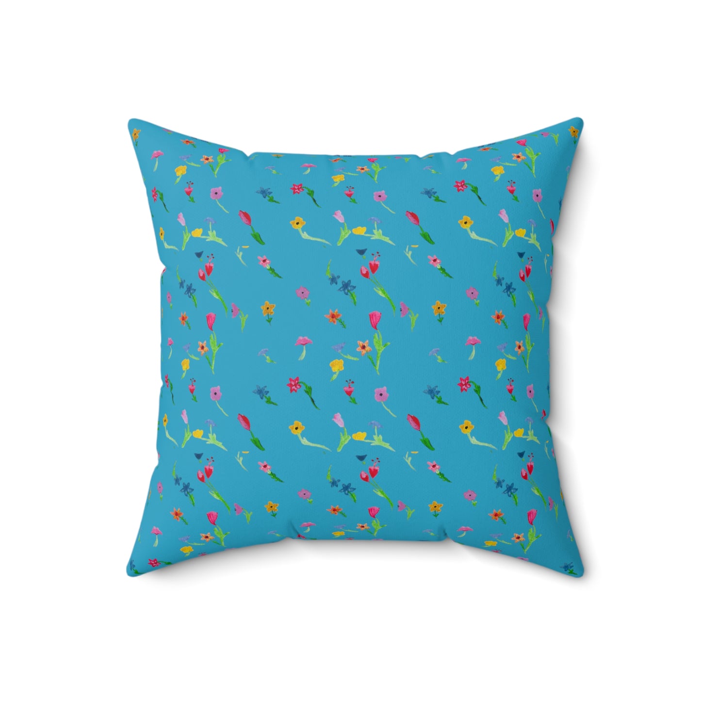 Floating Flowers Spun Polyester Square Pillow, Turquoise